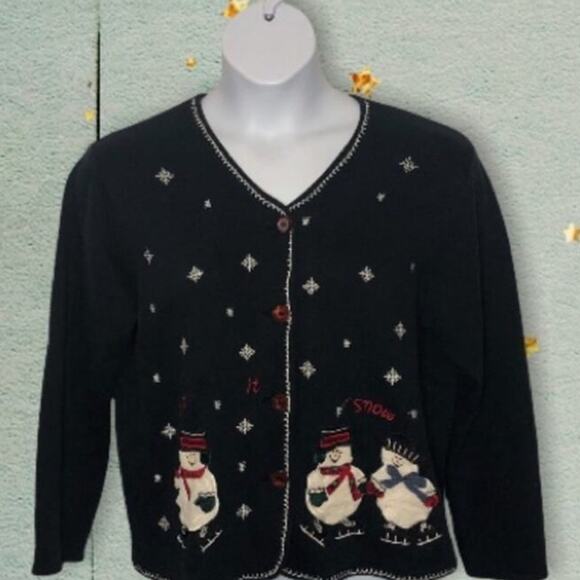 Vintage Paul Harris Let It Snow Cardigan L | 90s Snowman Ugly Christmas Sweater - Picture 2 of 16